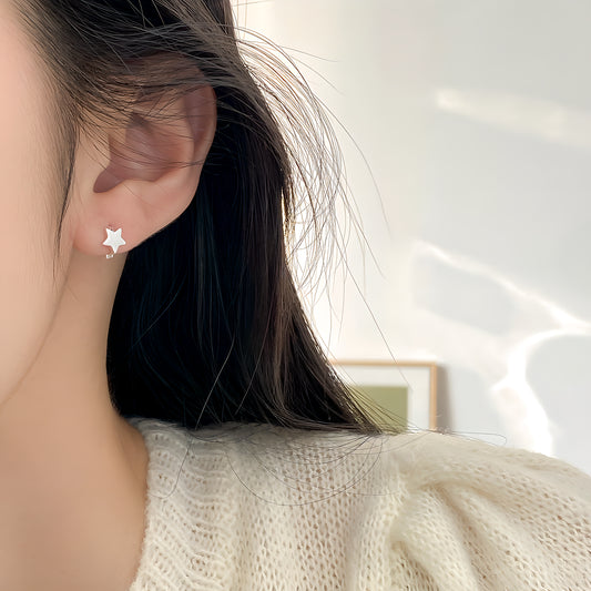 S925 Sterling Silver Brushed Pentagram Ear Studs