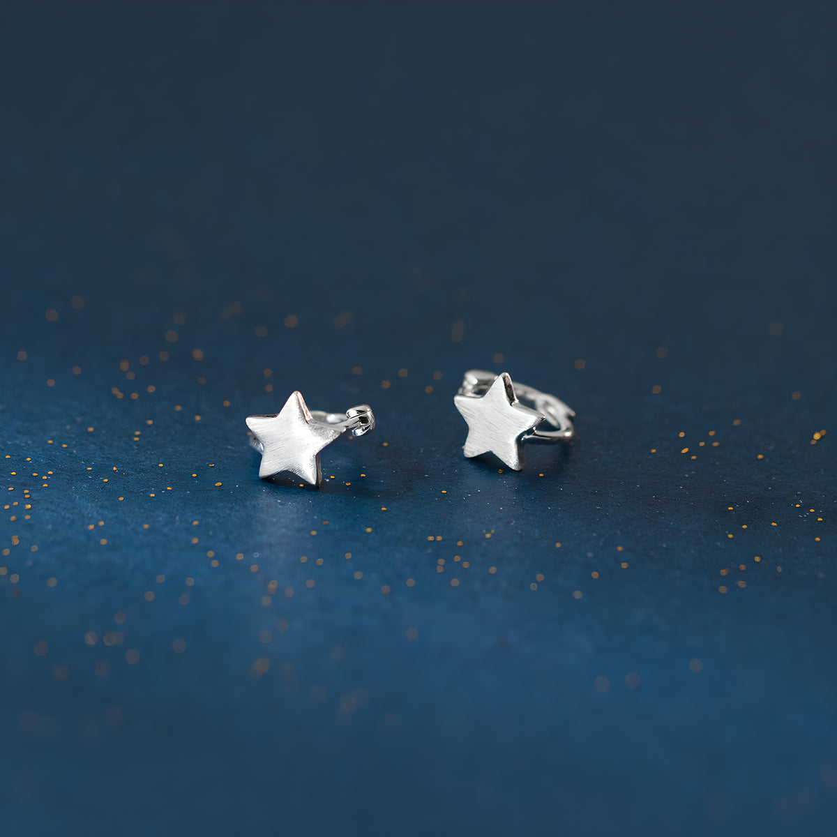 S925 Sterling Silver Brushed Pentagram Ear Studs