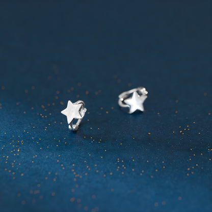 S925 Sterling Silver Brushed Pentagram Ear Studs