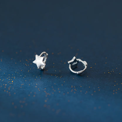 S925 Sterling Silver Brushed Pentagram Ear Studs