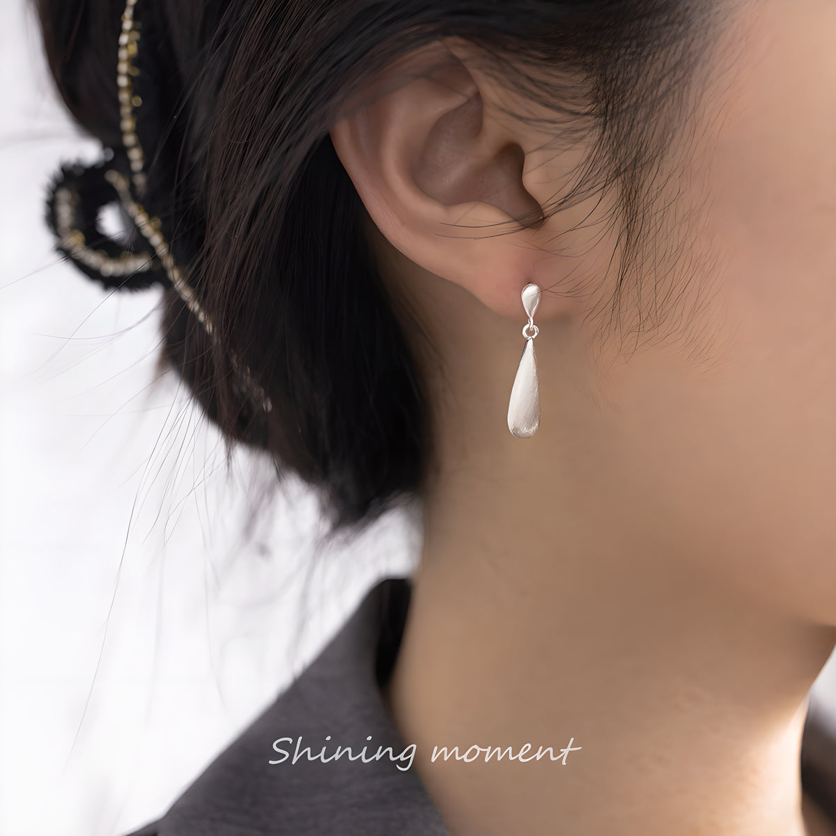 S925 Sterling Silver Brushed Teardrop Earrings