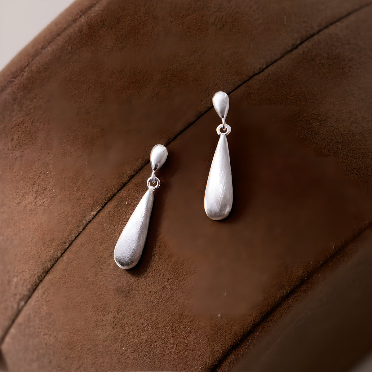 S925 Sterling Silver Brushed Teardrop Earrings