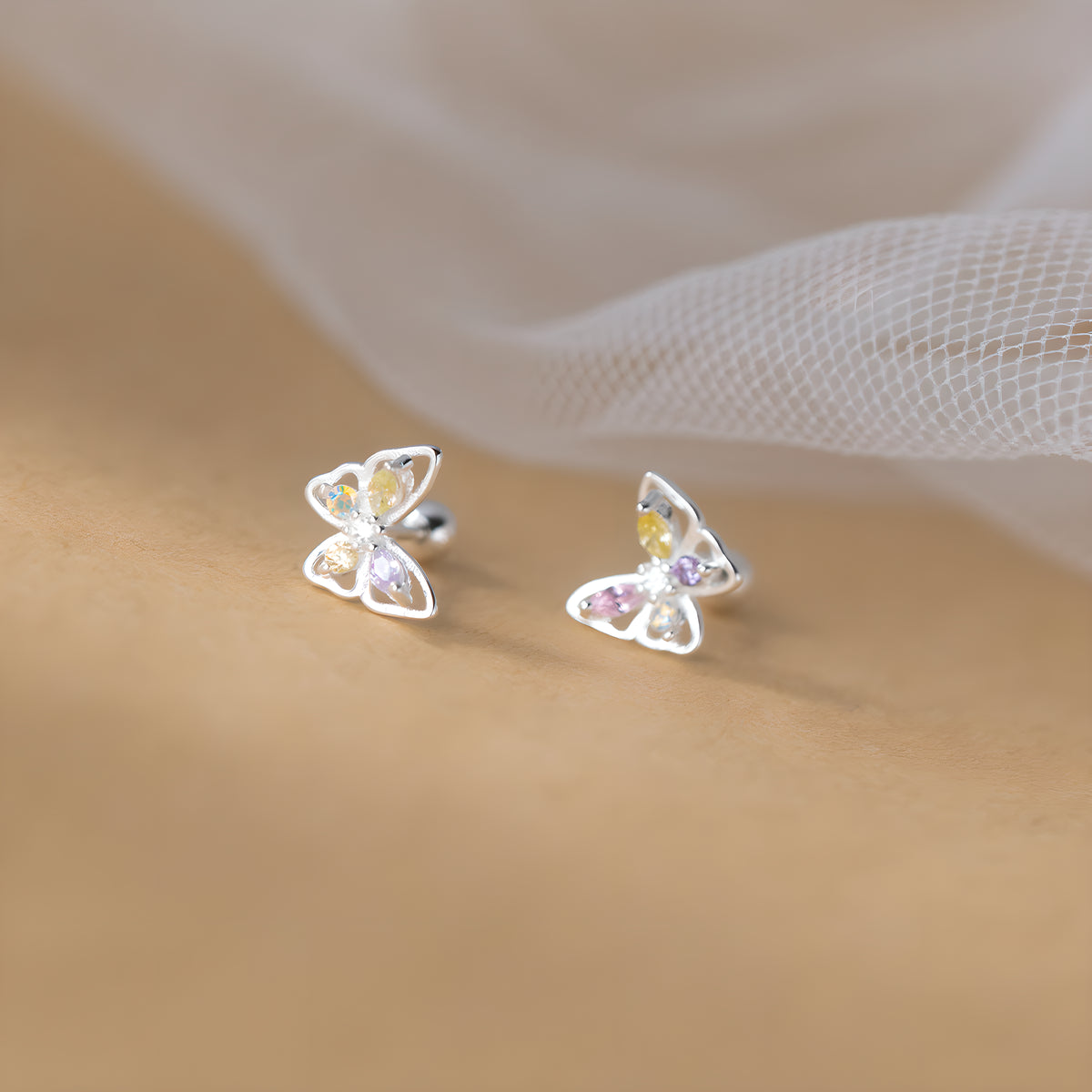 S925 Sterling Silver Butterfly Bow Stud Earrings Korean Style