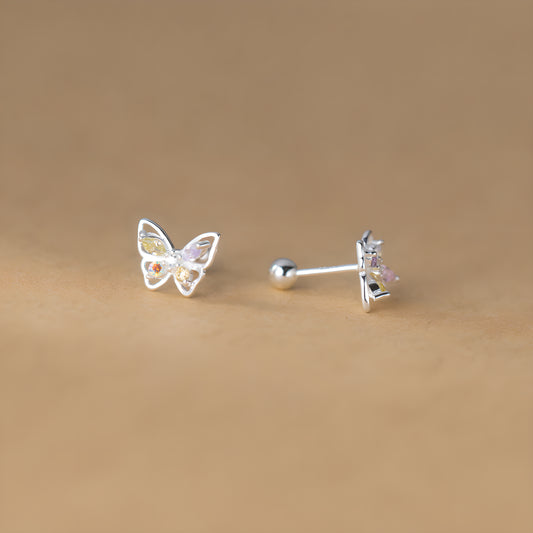 S925 Sterling Silver Butterfly Bow Stud Earrings Korean Style