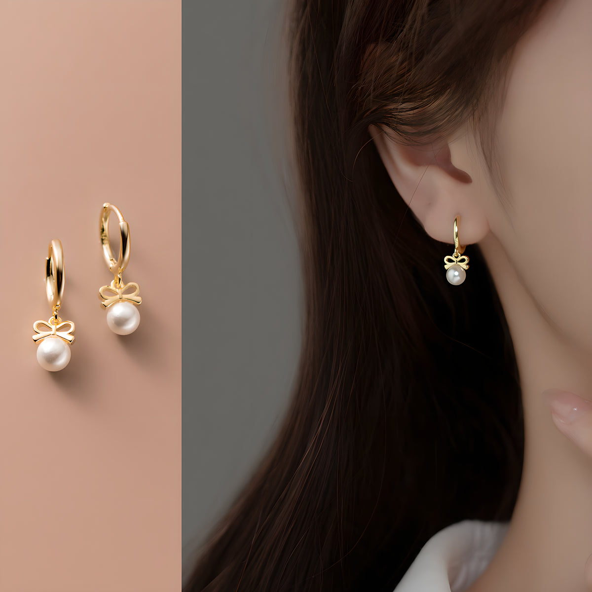 S925 Sterling Silver Butterfly Bow Synthetic Pearl Earrings Korean Style Minimalist