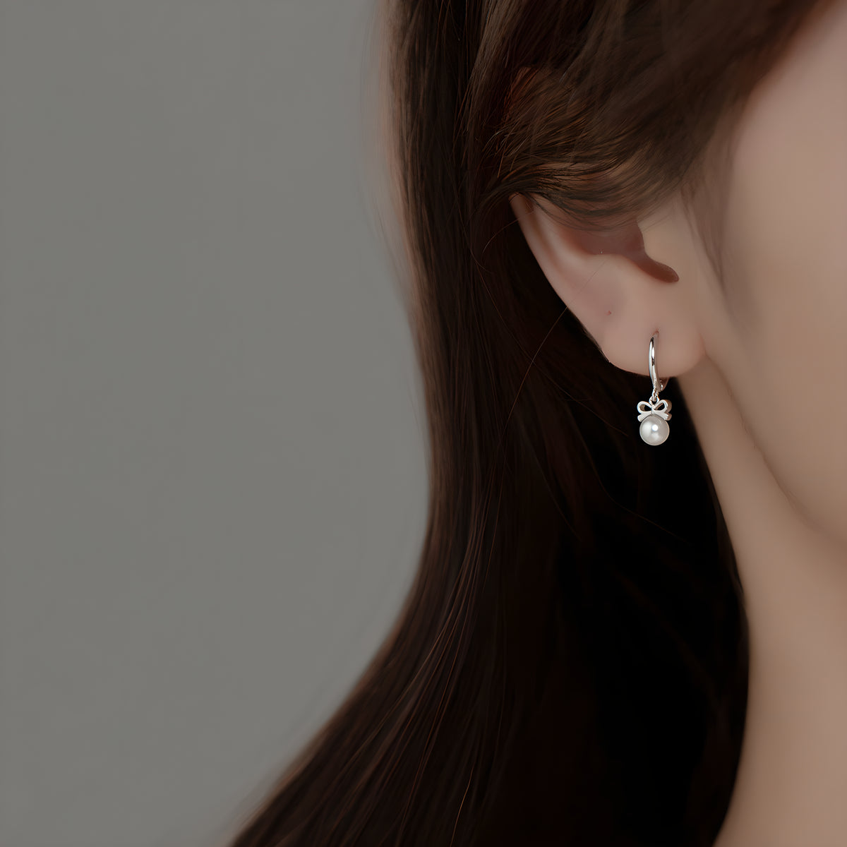 S925 Sterling Silver Butterfly Bow Synthetic Pearl Earrings Korean Style Minimalist