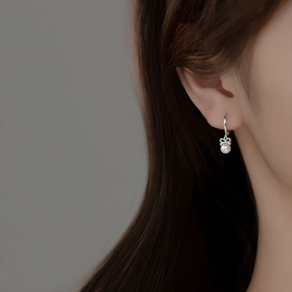 S925 Sterling Silver Butterfly Bow Synthetic Pearl Earrings Korean Style Minimalist