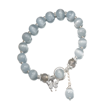 S925 Sterling Silver Butterfly Bracelet with Moonstone and Diamonds