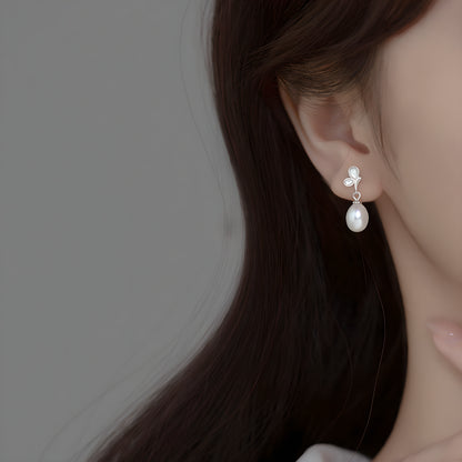 S925 Sterling Silver Butterfly Pearl Teardrop Earrings