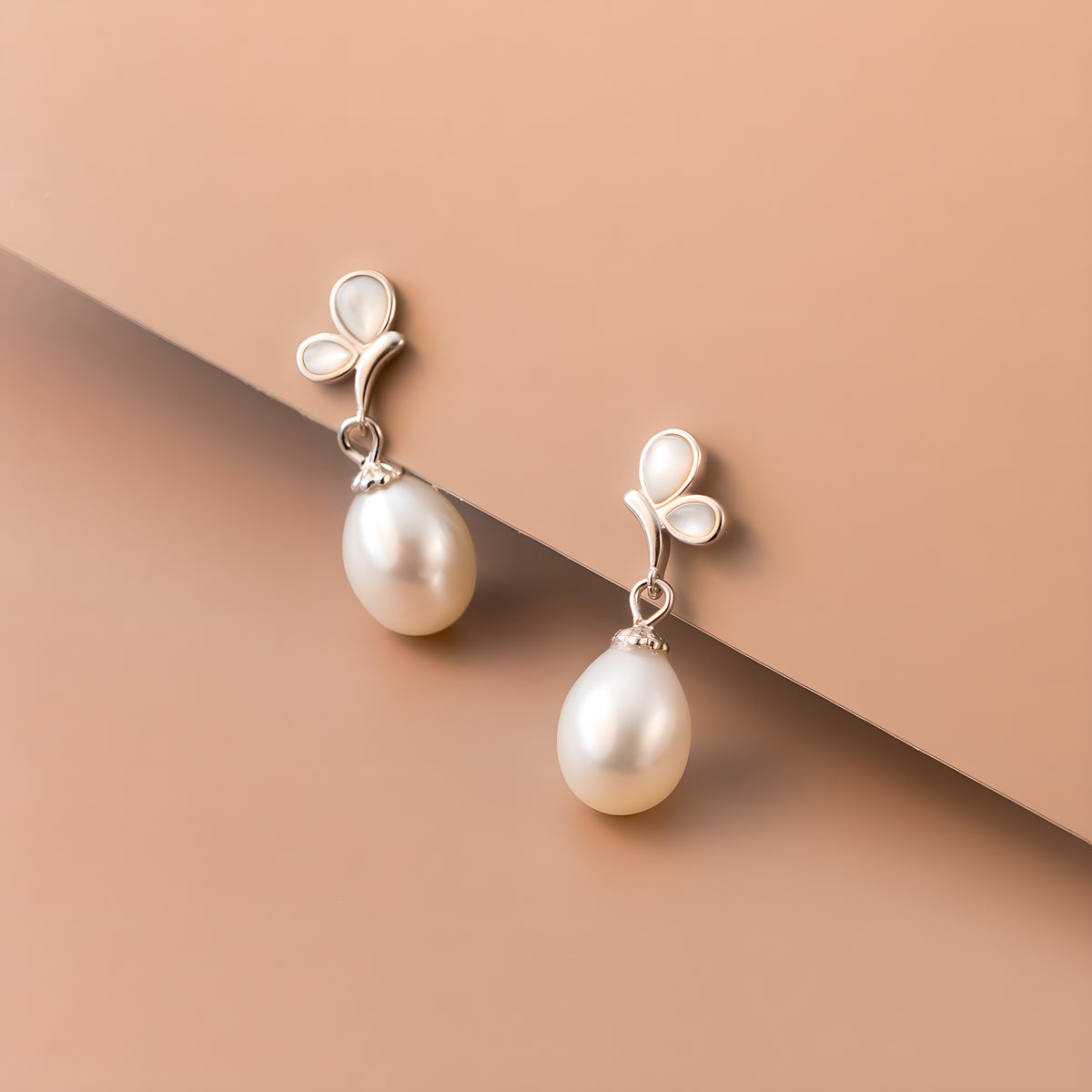 S925 Sterling Silver Butterfly Pearl Teardrop Earrings
