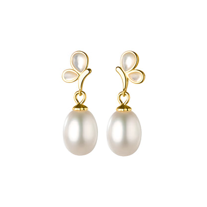 S925 Sterling Silver Butterfly Pearl Teardrop Earrings