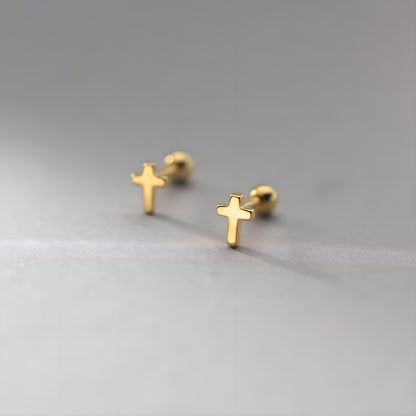 S925 Sterling Silver Cross Screw Back Stud Earrings
