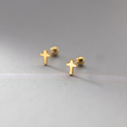 S925 Sterling Silver Cross Screw Back Stud Earrings