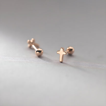 S925 Sterling Silver Cross Screw Back Stud Earrings