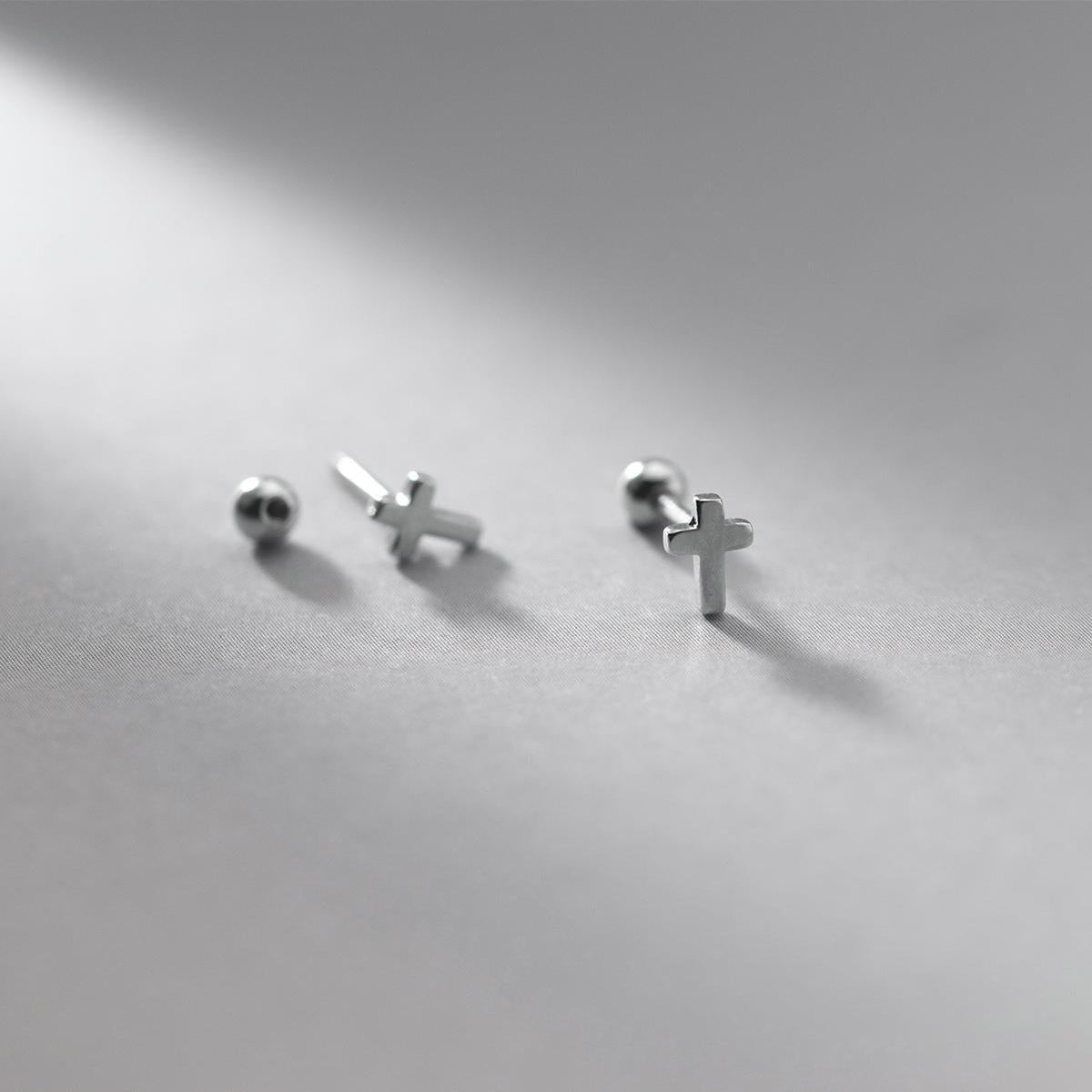 S925 Sterling Silver Cross Screw Back Stud Earrings