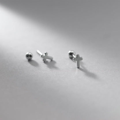 S925 Sterling Silver Cross Screw Back Stud Earrings