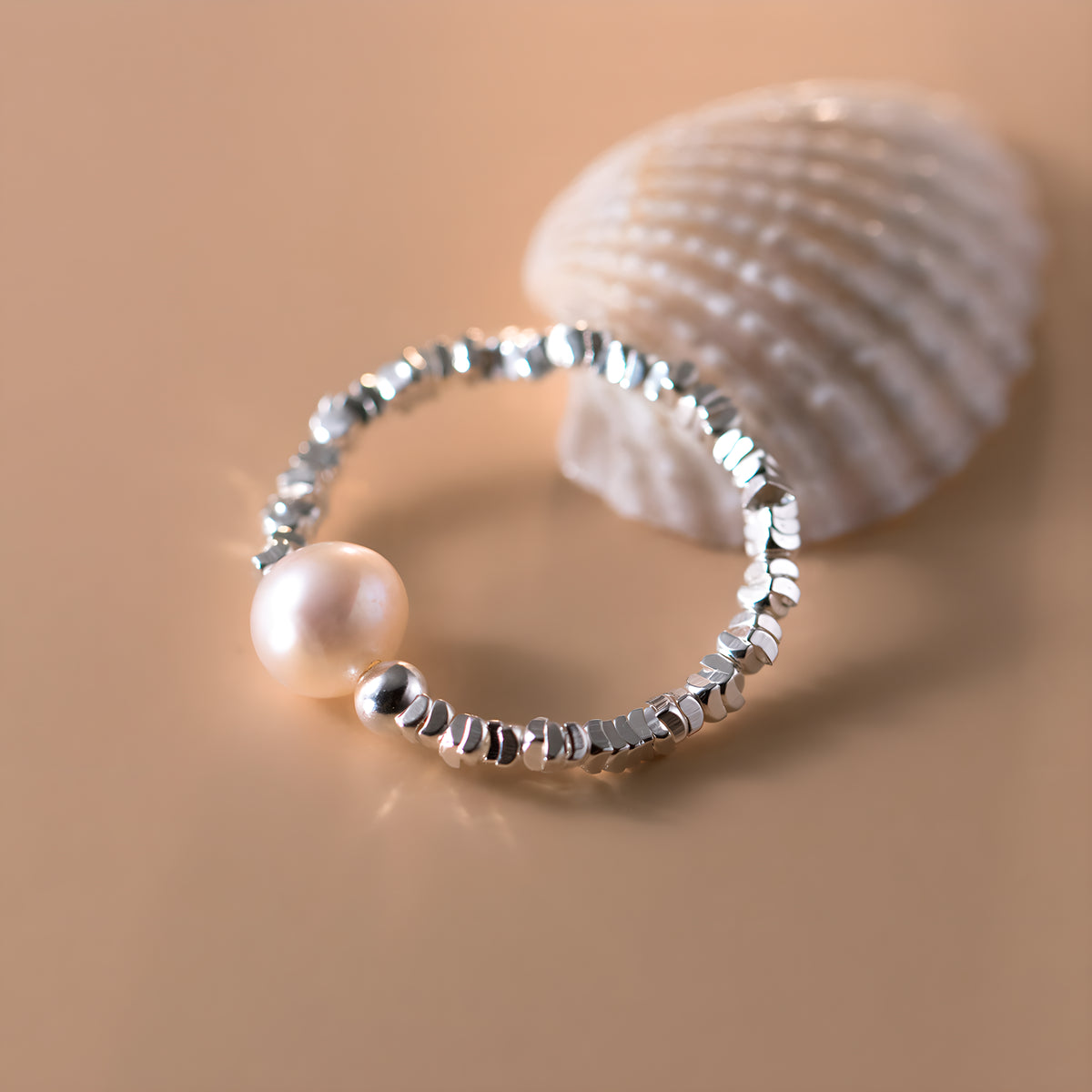 S925 Sterling Silver Crushed Silver Pearl Bead Ring - Minimalist Gentle Design
