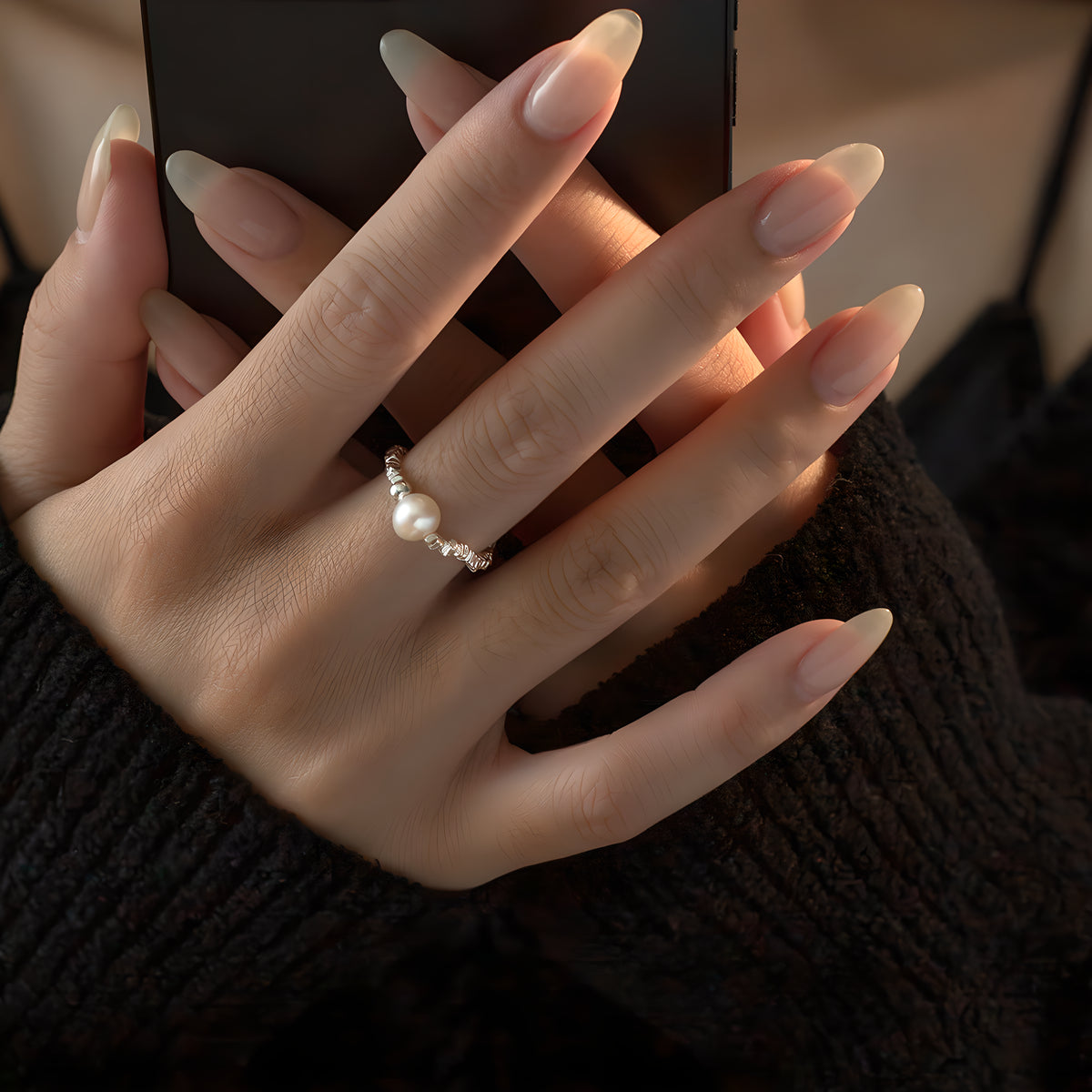 S925 Sterling Silver Crushed Silver Pearl Bead Ring - Minimalist Gentle Design
