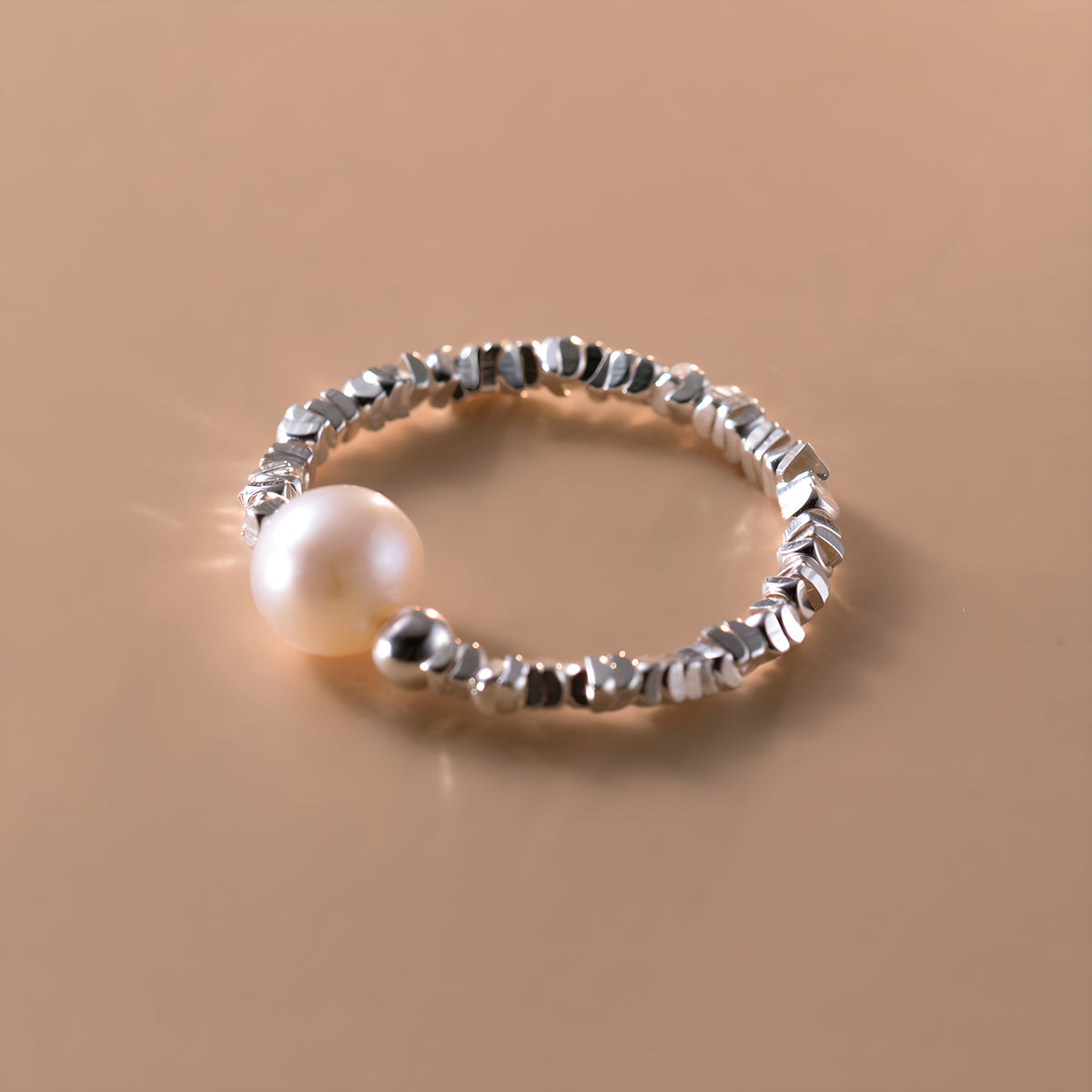 S925 Sterling Silver Crushed Silver Pearl Bead Ring - Minimalist Gentle Design