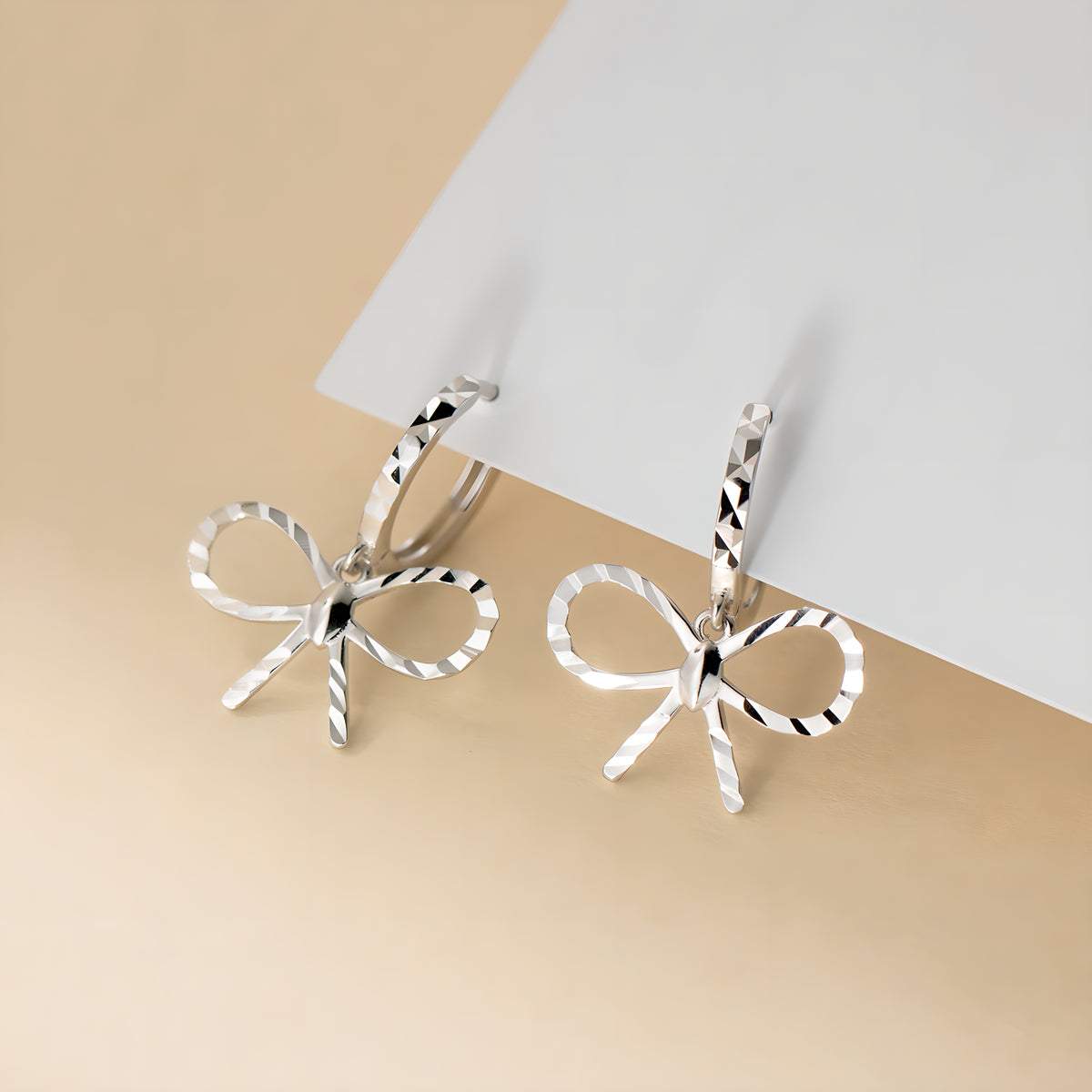S925 Sterling Silver Delicate Bow Earrings with Engraved Design