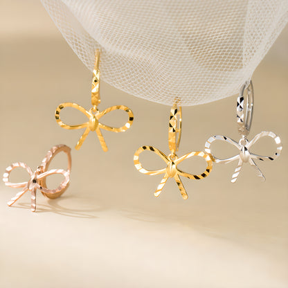 S925 Sterling Silver Delicate Bow Earrings with Engraved Design