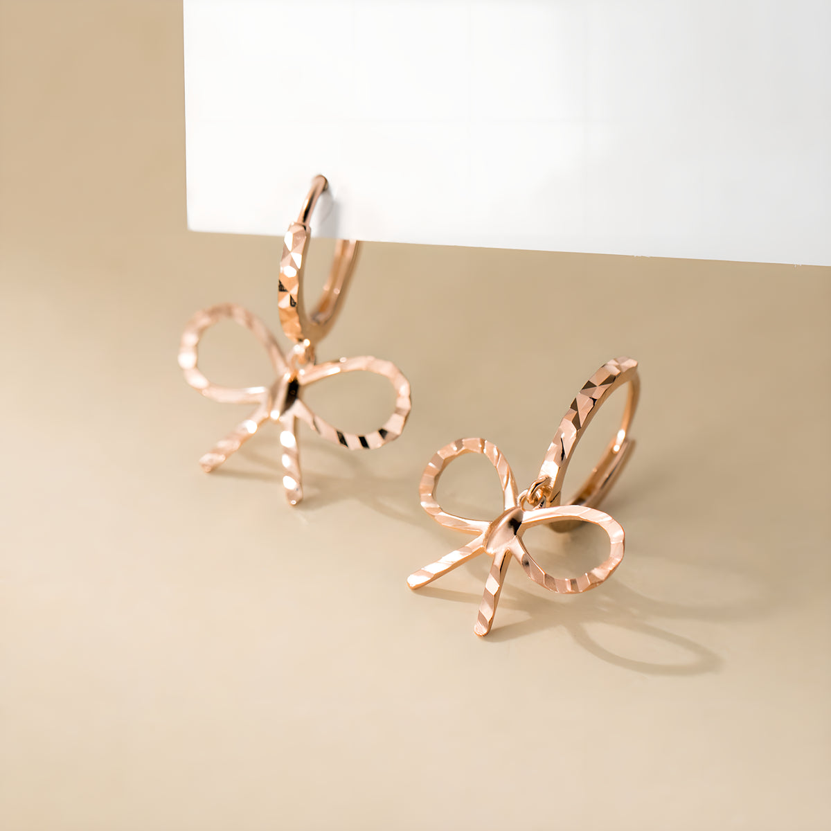 S925 Sterling Silver Delicate Bow Earrings with Engraved Design