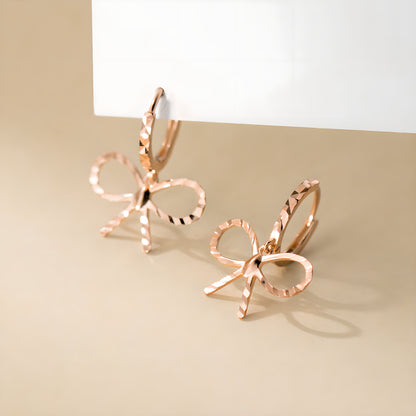 S925 Sterling Silver Delicate Bow Earrings with Engraved Design