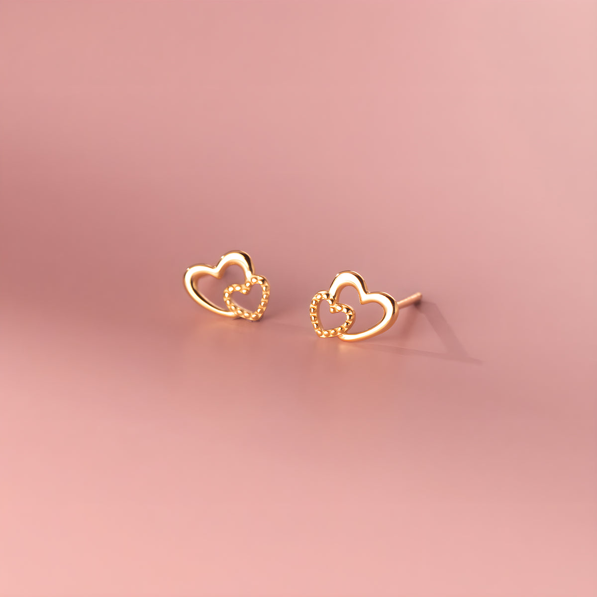 S925 Sterling Silver Delicate Heart Light Bead Stud Earrings Korean Style