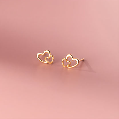 S925 Sterling Silver Delicate Heart Light Bead Stud Earrings Korean Style