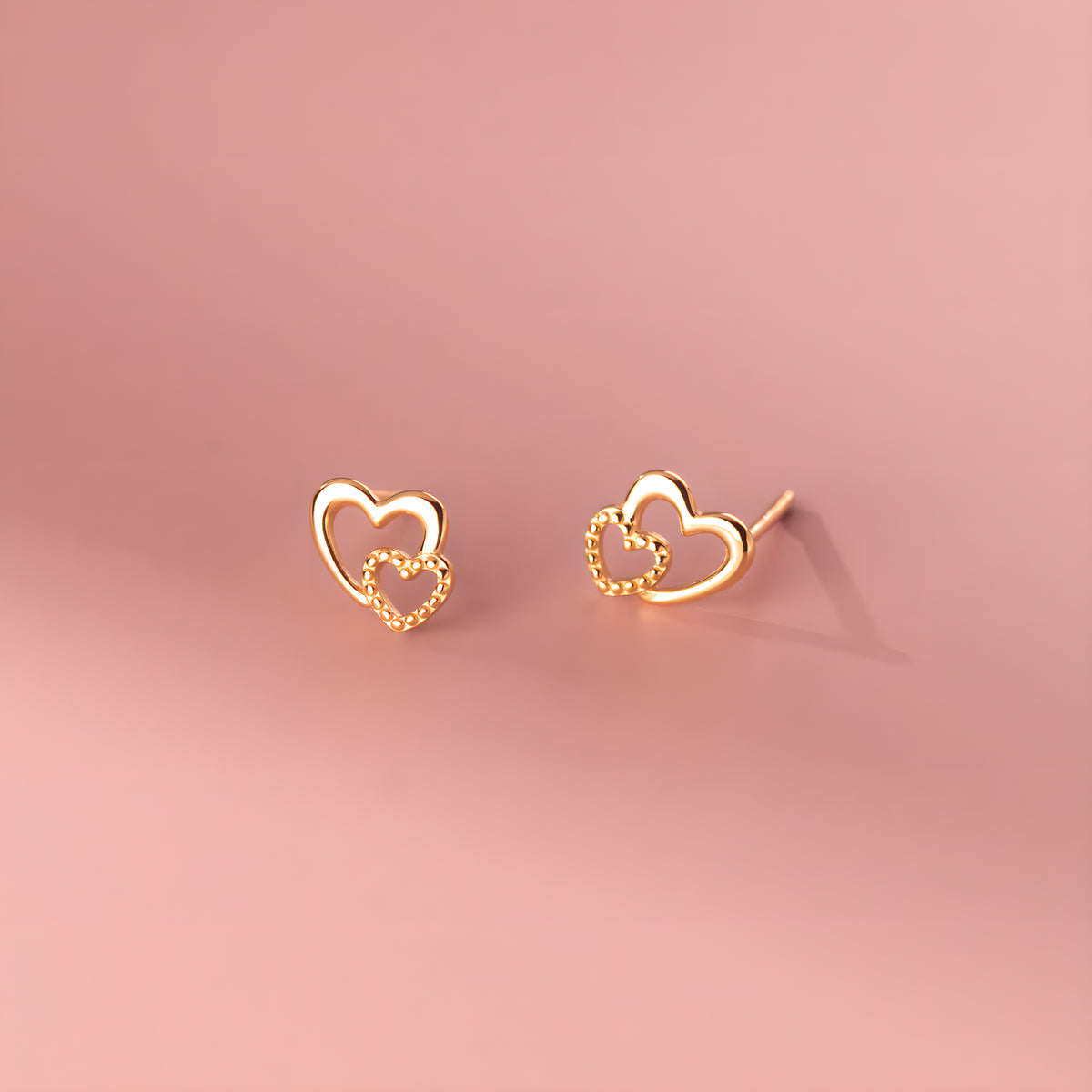 S925 Sterling Silver Delicate Heart Light Bead Stud Earrings Korean Style