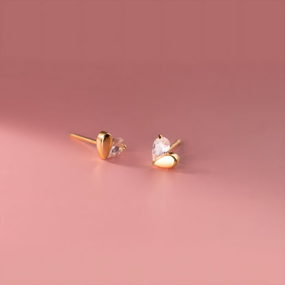 S925 Sterling Silver Delicate Heart Zircon Stud Earrings