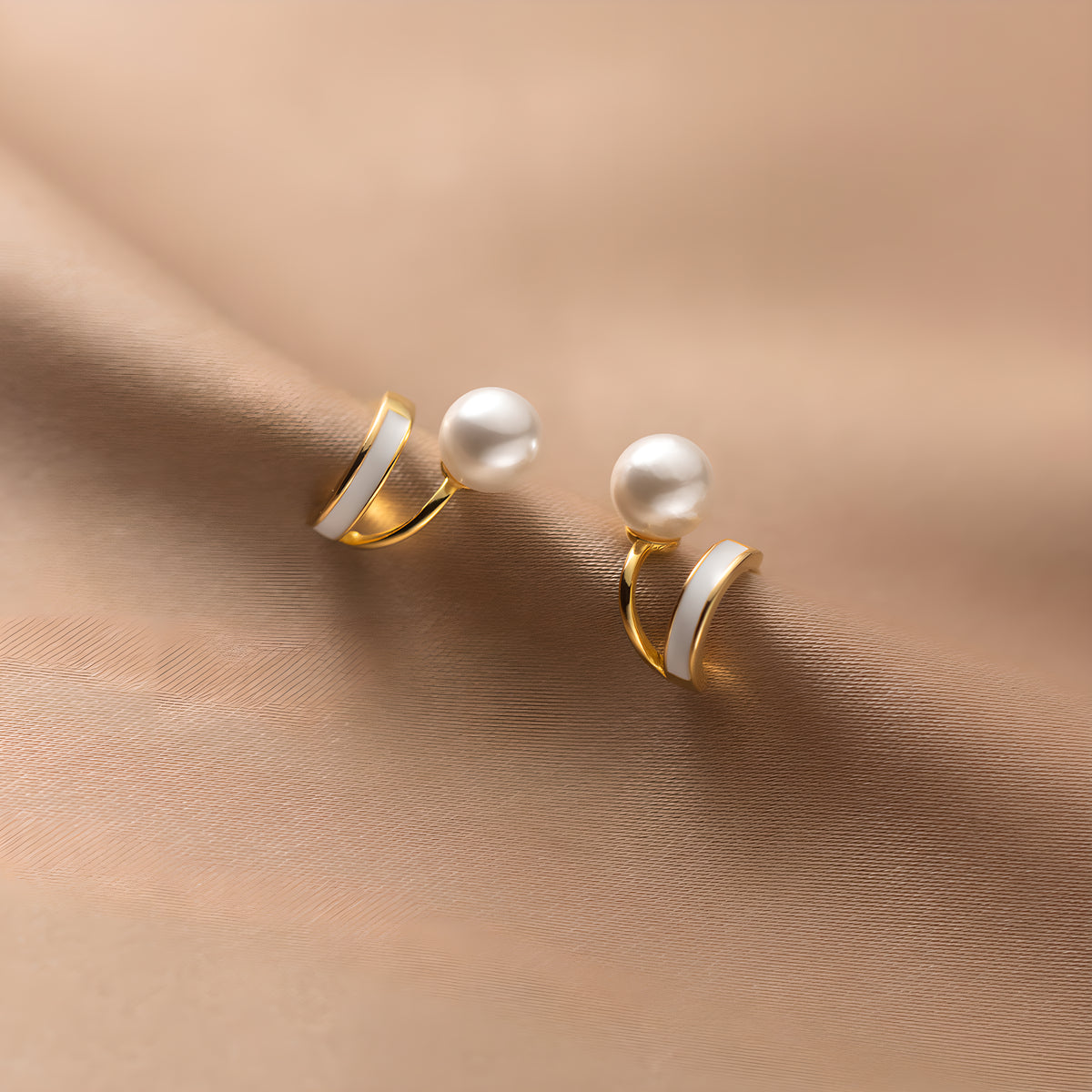 S925 Sterling Silver Double Layer Arc V-Shape Shell Pearl Stud Earrings