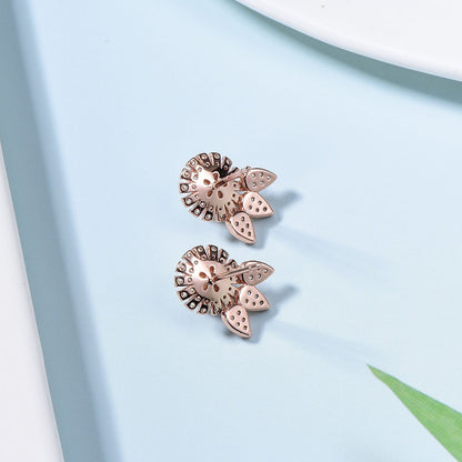 S925 Sterling Silver Floral Pearl Stud Earrings Rose Gold Minimalist