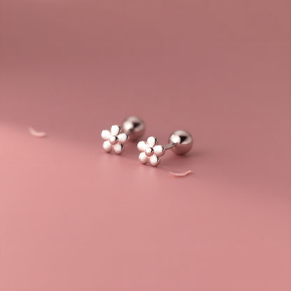 S925 Sterling Silver Floral Screw Back Stud Earrings