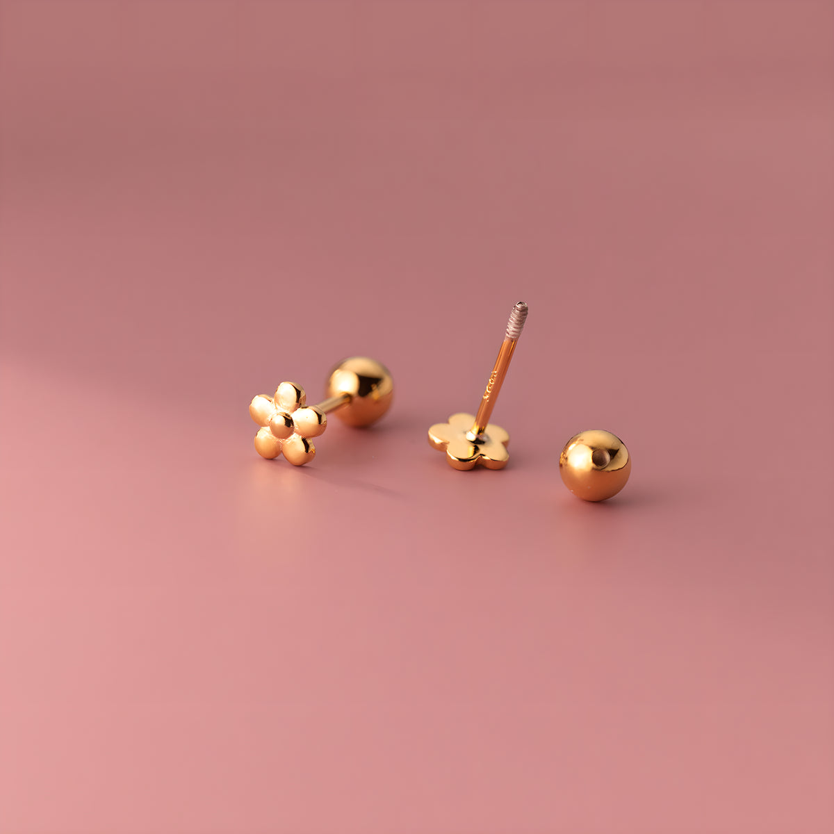 S925 Sterling Silver Floral Screw Back Stud Earrings