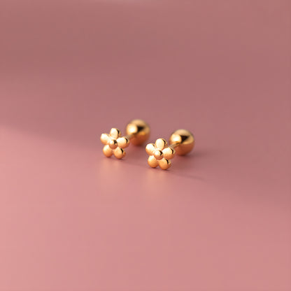 S925 Sterling Silver Floral Screw Back Stud Earrings