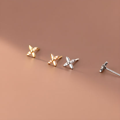 S925 Sterling Silver Four-Leaf Clover Stud Earrings with Zircon