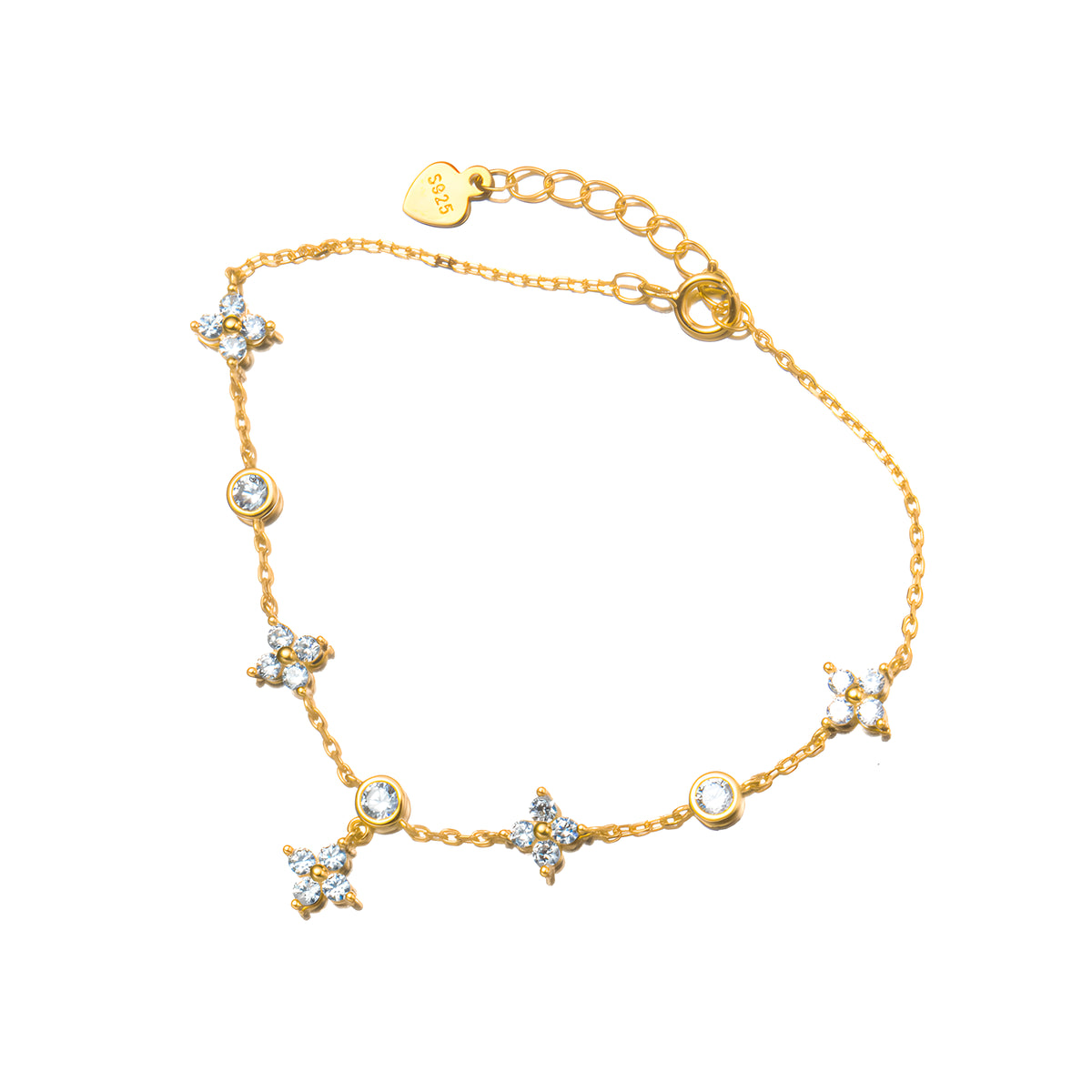 S925 Sterling Silver Four-Leaf Clover Zircon Bracelet Floral Design