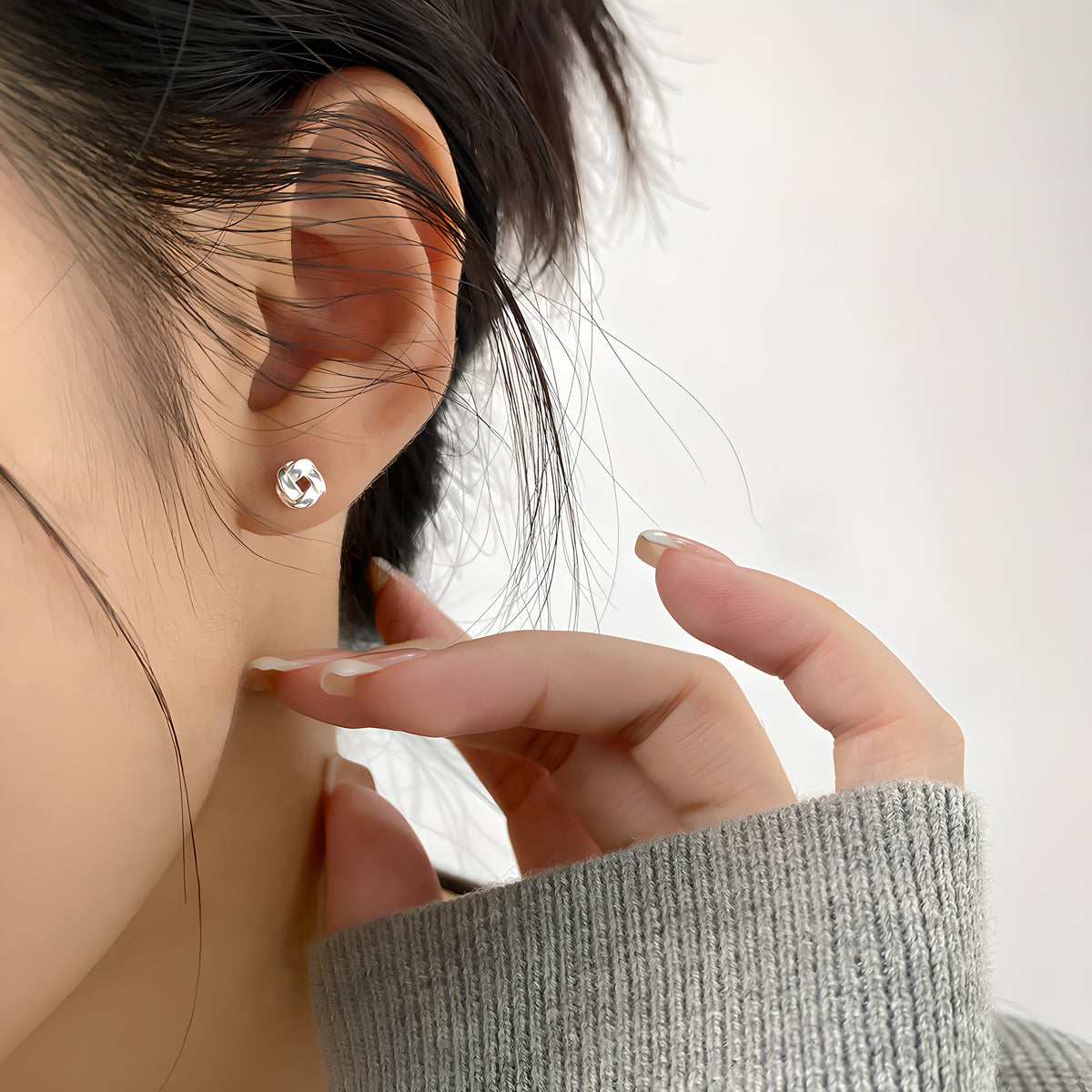 S925 Sterling Silver Geometric Square Wire Wrapped Stud Earrings