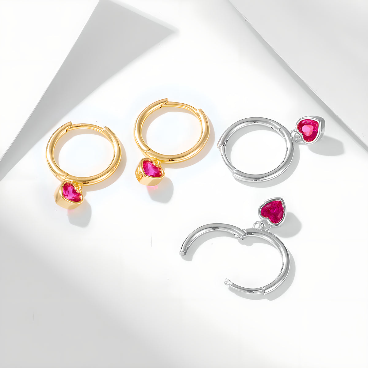 S925 Sterling Silver Heart Shaped Cubic Zirconia Earrings