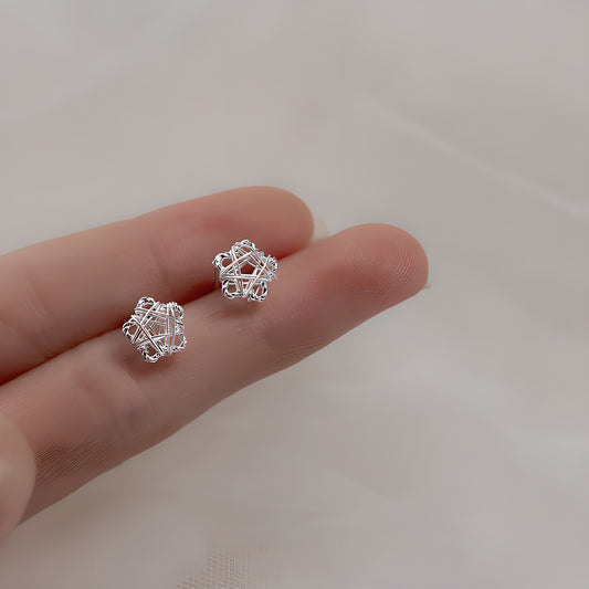 S925 Sterling Silver Hollow Filigree Geometric Stud Earrings Heart Star Triangle