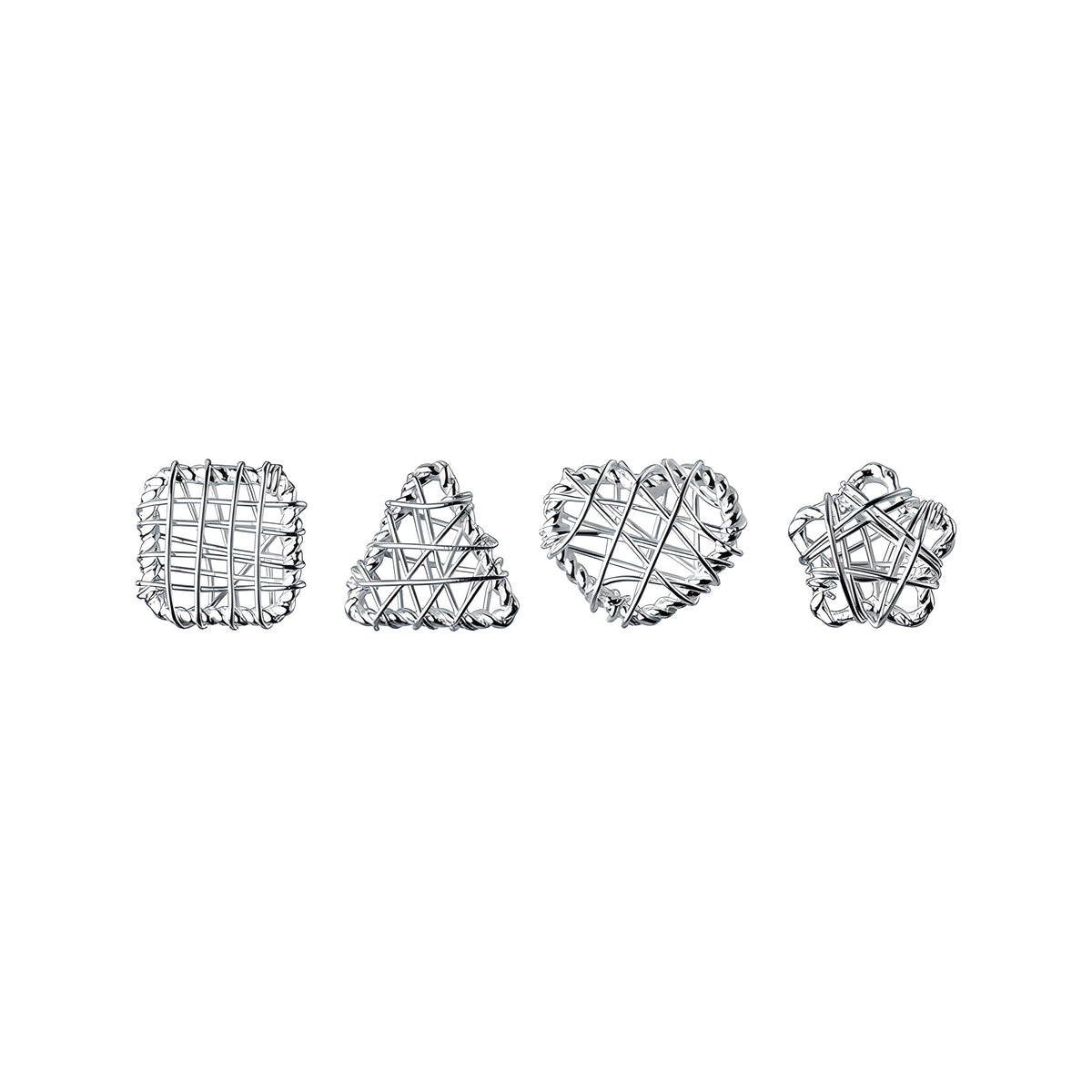 S925 Sterling Silver Hollow Filigree Geometric Stud Earrings Heart Star Triangle