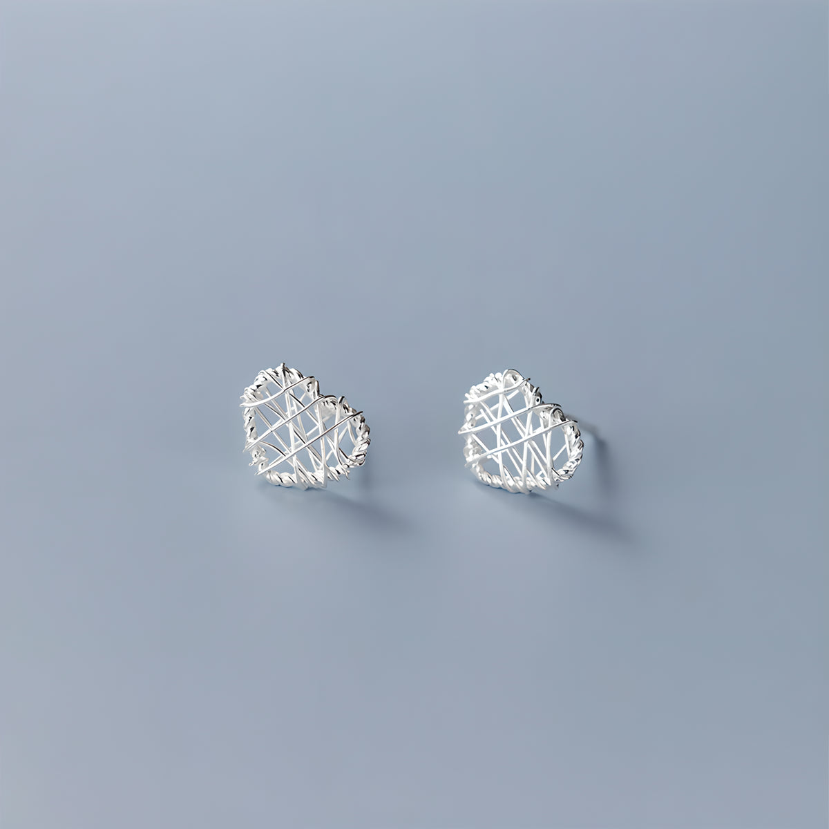 S925 Sterling Silver Hollow Filigree Geometric Stud Earrings Heart Star Triangle