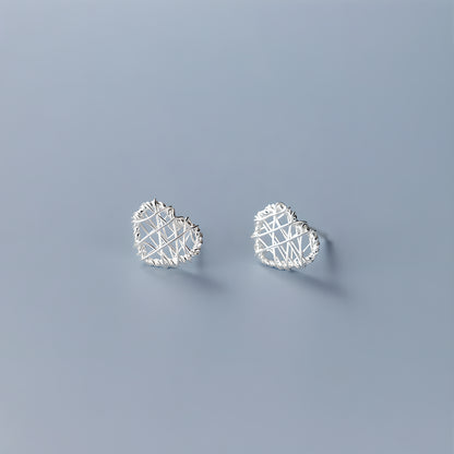 S925 Sterling Silver Hollow Filigree Geometric Stud Earrings Heart Star Triangle