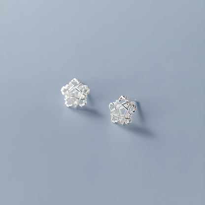 S925 Sterling Silver Hollow Filigree Geometric Stud Earrings Heart Star Triangle