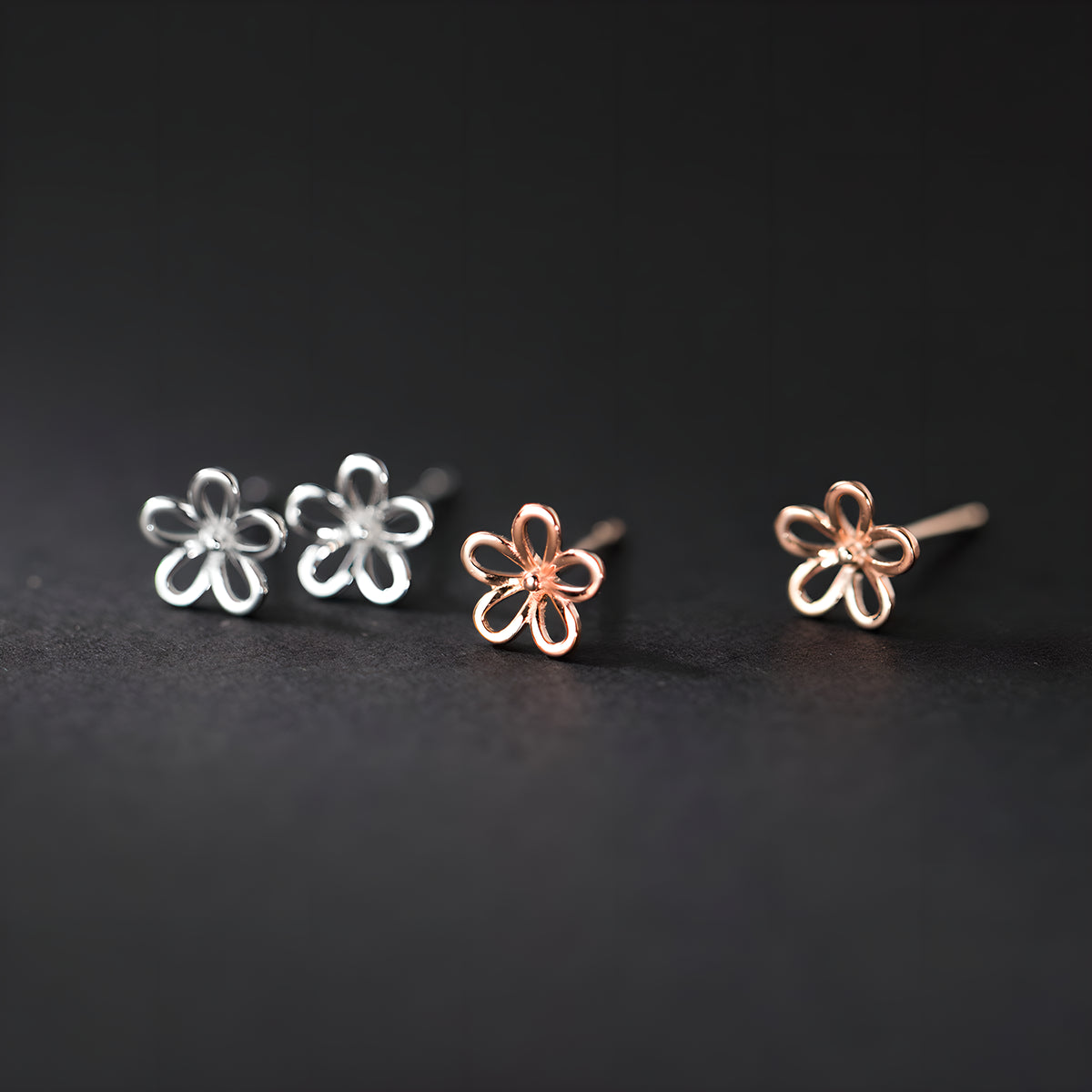 S925 Sterling Silver Hollow Five-Petal Flower Stud Earrings