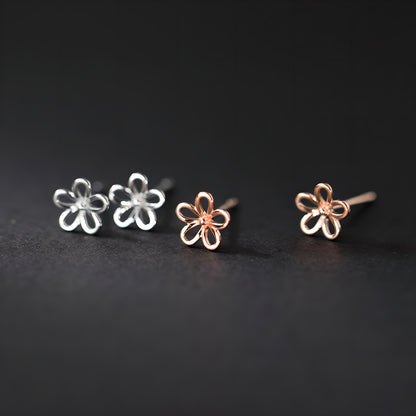S925 Sterling Silver Hollow Five-Petal Flower Stud Earrings
