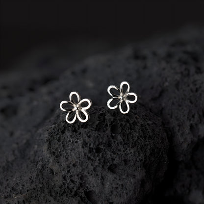 S925 Sterling Silver Hollow Five-Petal Flower Stud Earrings