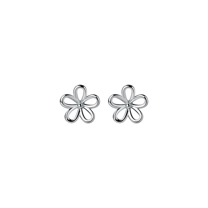S925 Sterling Silver Hollow Five-Petal Flower Stud Earrings