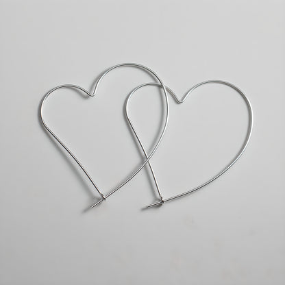 S925 Sterling Silver Hollow Large Heart Hoop Earrings